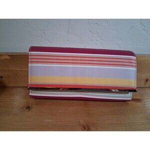 Women's Wallet Safe Keeper Stripes Faux Leather  Many Compartments RFID EUC 8x4"